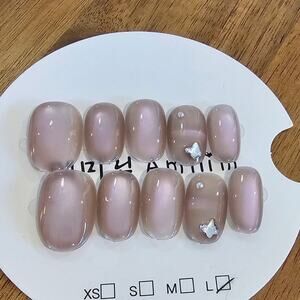 Purple - Grey Cat Eye with Gem | Press on Nails - Handmade | Sz Large